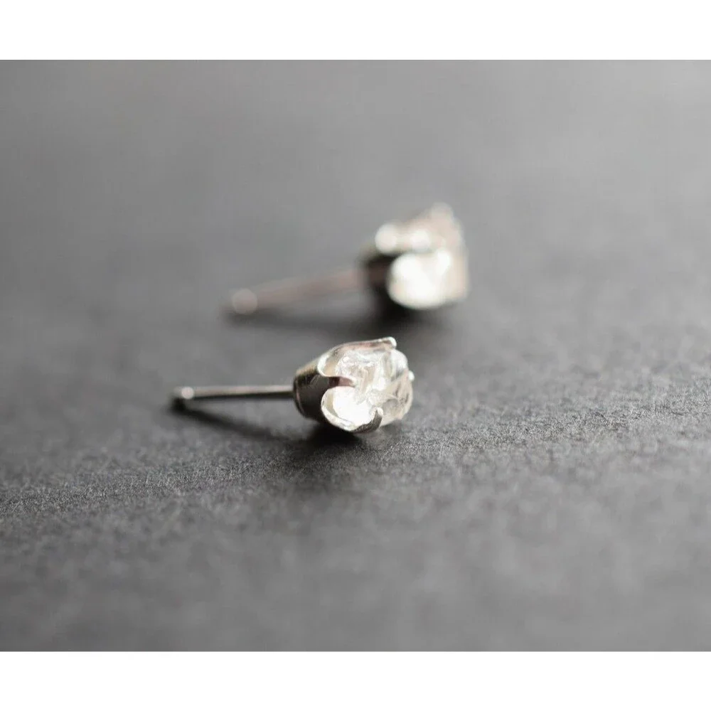 Lake County diamond earrings, 925 sterling silver, raw gemstones